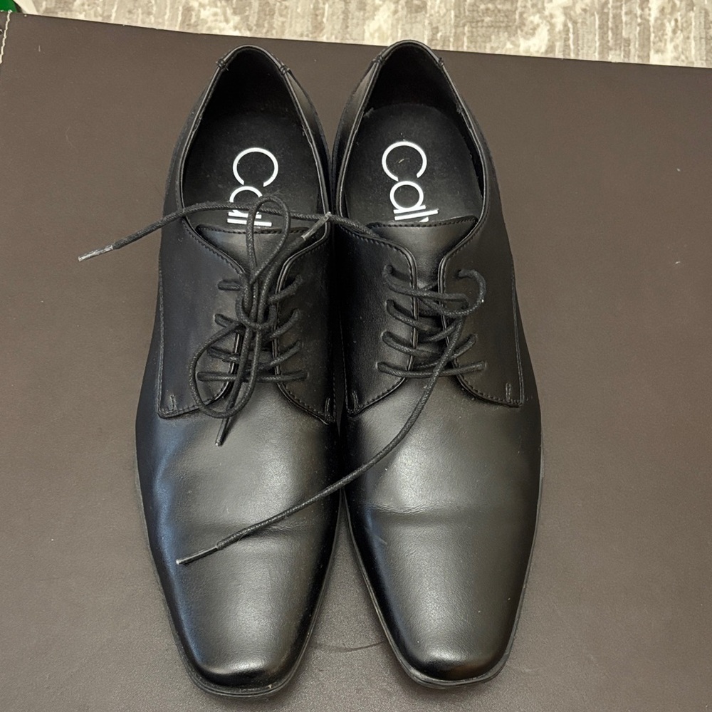 Calvin Klein Black Leather Lace-Up Dress Oxfords